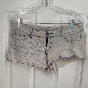 Mossimo Supply Co. Gray Lace Patch Jean Shorts